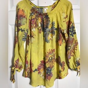 NWOT Spense Floral Peasant Top Blouse - Yellow L